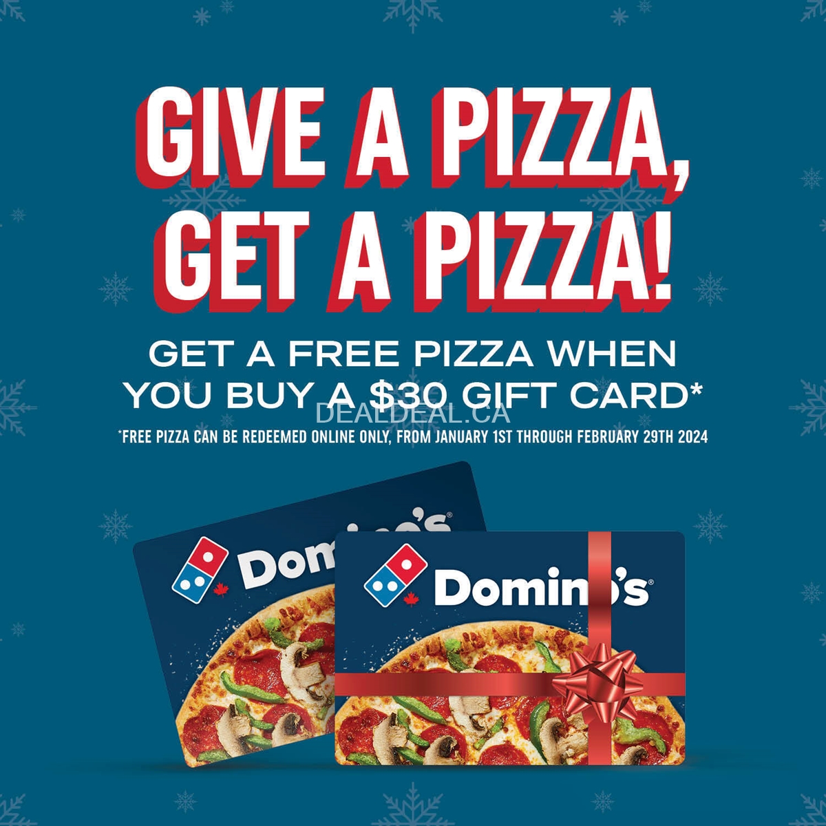 Get one free medium 2-topping pizza when you purchase a $30 gift card in-store at Domino's Pizza photo 1