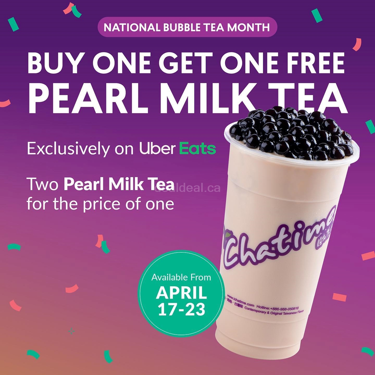 Buy a Chatime Pearl Milk Tea and get one for FREE exclusively on UberEats photo 1