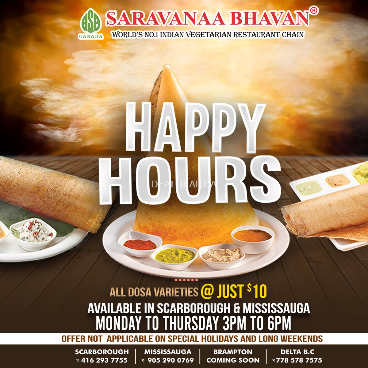 Happy Hours: All Dosa Varieties for $10 at Saravanaa Bhavan photo 1