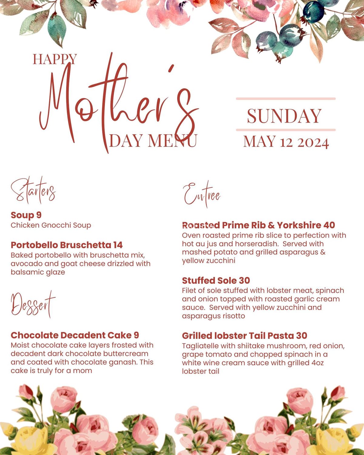 One Eyed Jack Pub & Grill - Oshawa Mother's Day Menu 2024 photo 2
