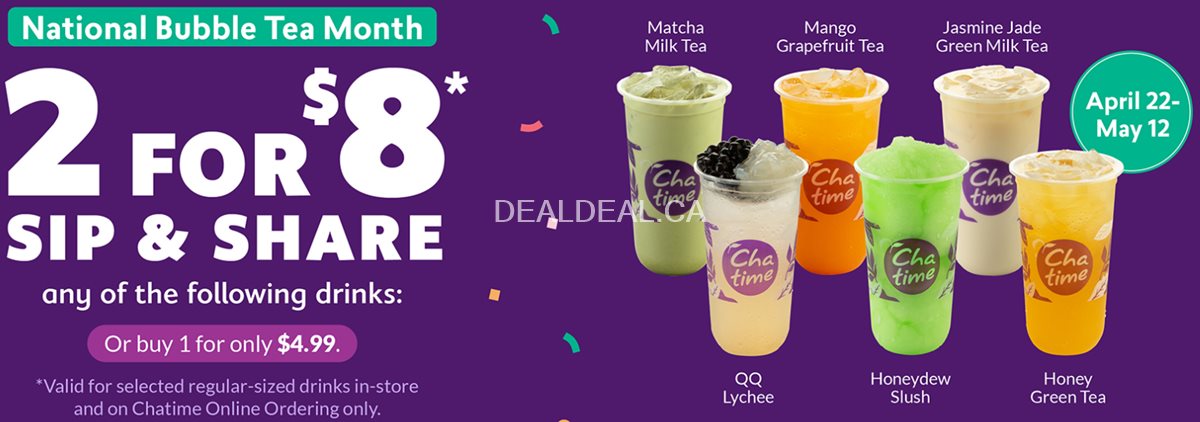 National Bubble Tea Month: 2 for $8 at Chatime photo 1