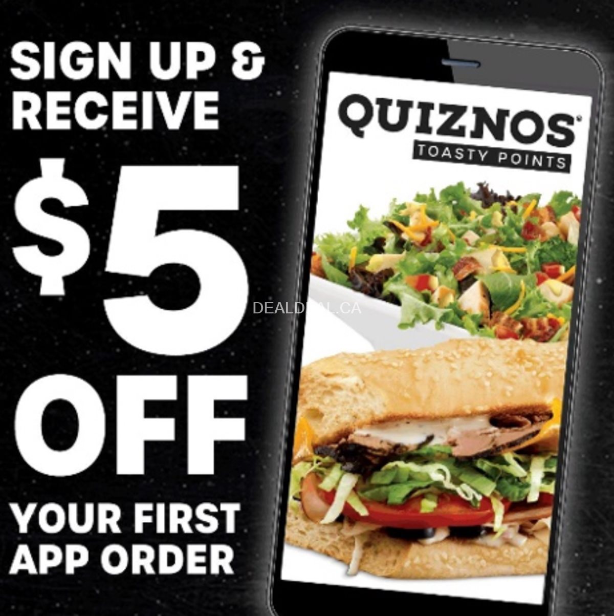 Sign up and receive $5 off your first app order at Quiznos photo 1