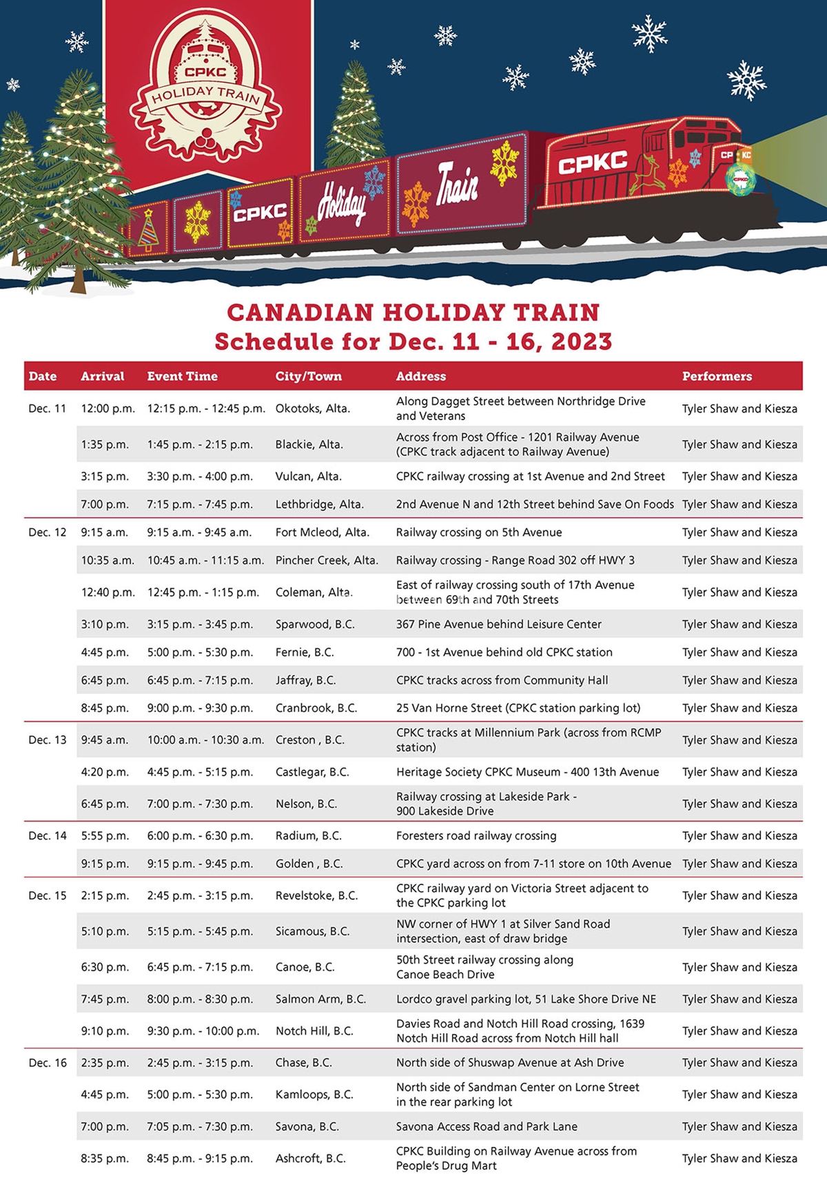 Canadian Holiday Train Schedule 2023 photo 3