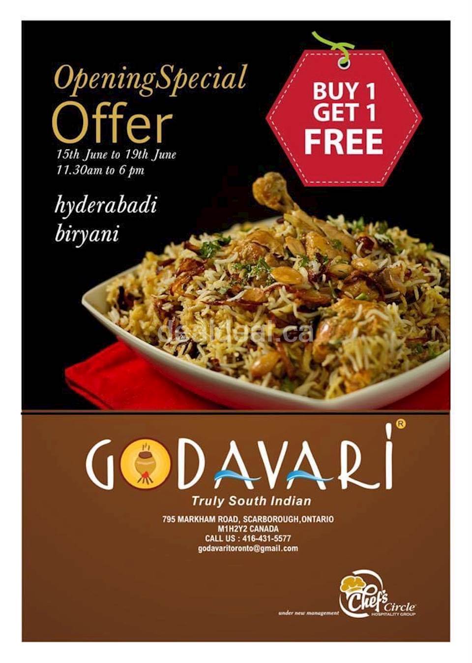 Opening Special Offer Hyderabad Biryani buy one get one free at Godavari Toronto photo 1