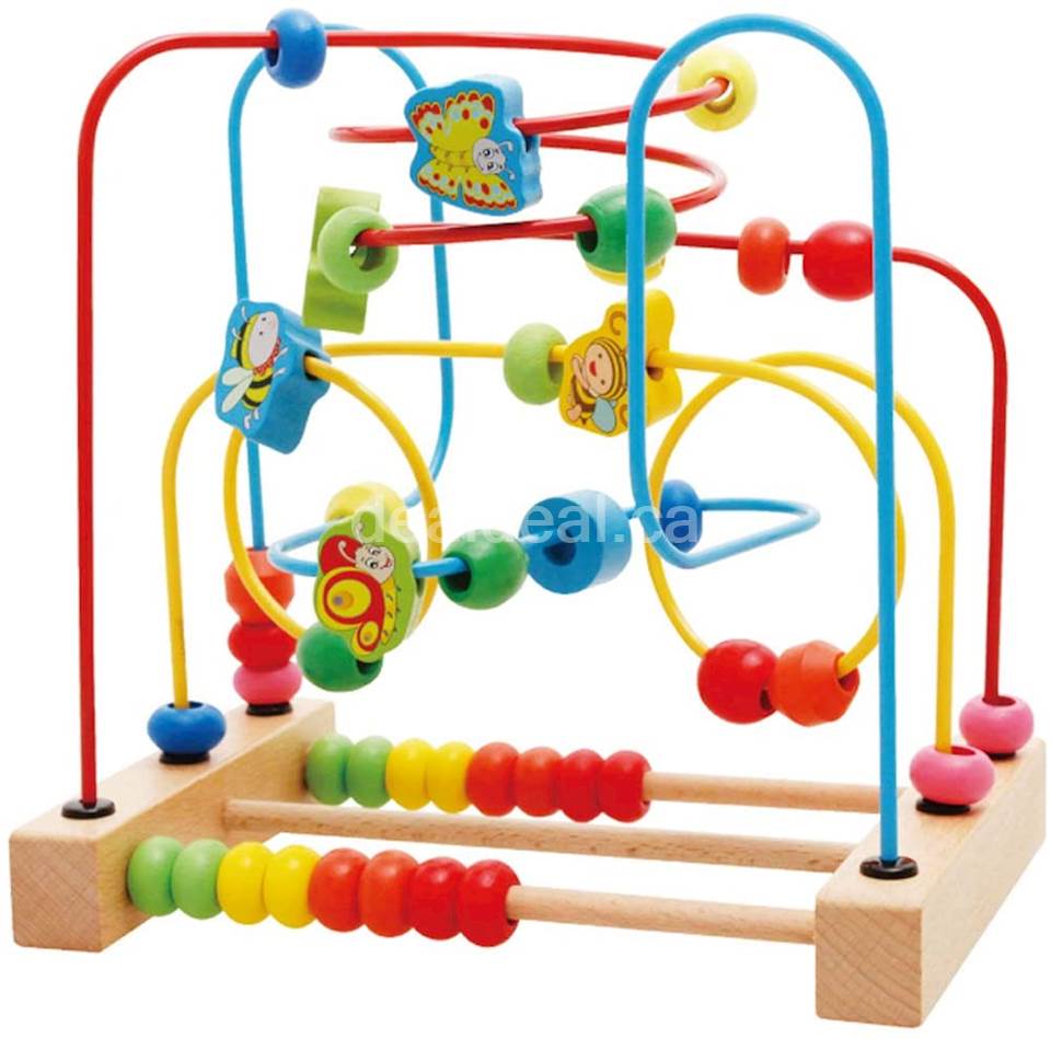 Kunmark Wooden Fruits Insect Bead Maze Roller Coaster Activity Cube Educational Abacus Beads Circle Toys Training Child Attention Count photo 1