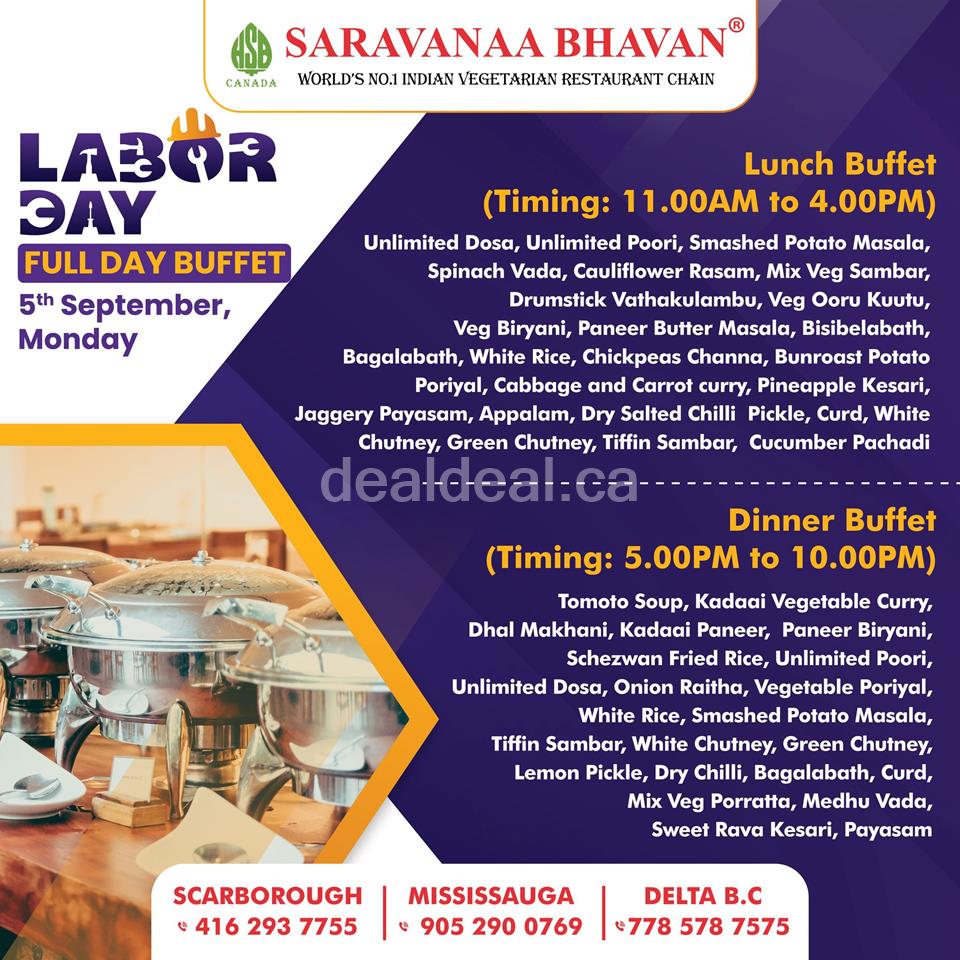 Labor day Full day Buffet at Saravanaa Bhavan Canada photo 1
