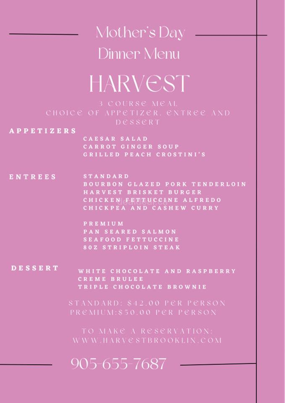 Mother's Day Lunch and Dinner Menu at Harvest Restaurant photo 2