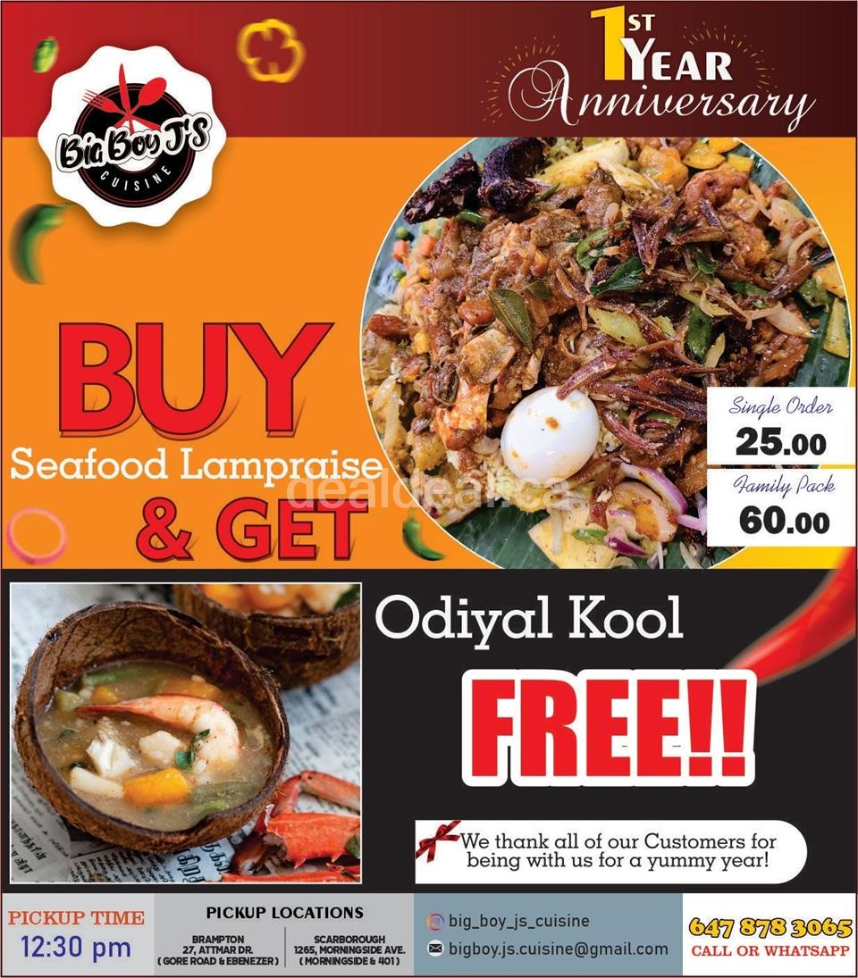 Buy Seafood Lampraise and Get Odiyal Kool FREE at Big Boy JS Cuisine photo 1
