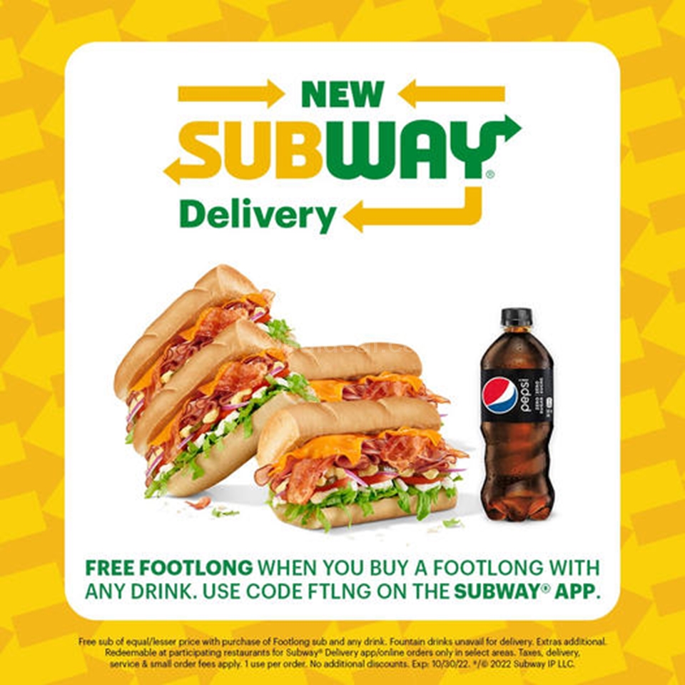 Use the Subway app and get a free Footlong when you buy a Footlong and drink photo 1