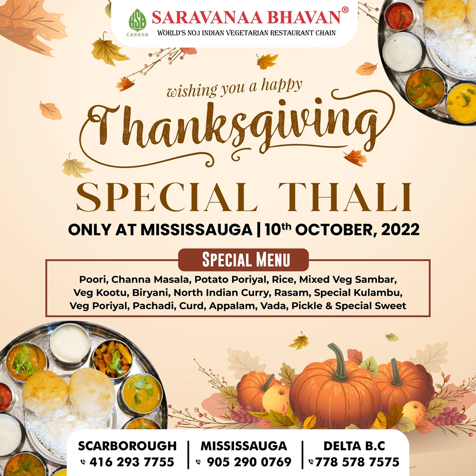 Thanksgiving Special Thali at Saravanaa Bhavan Canada photo 1