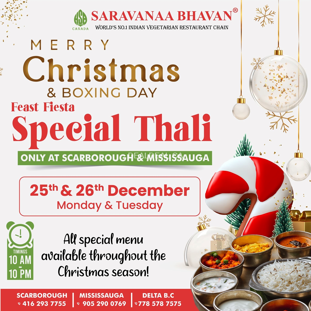 Special Christmas Thali at Saravanaa Bhavan for Christmas and Boxing Day photo 2