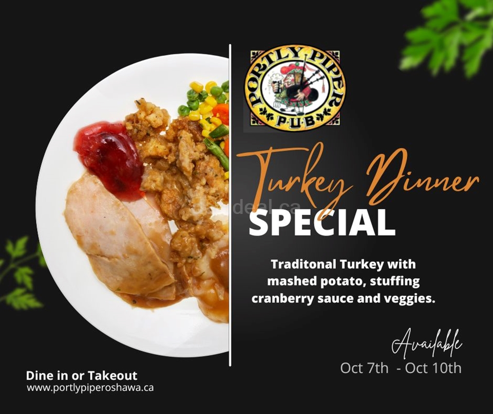 Enjoy a Special Thanksgiving Turkey Dinner at Portly Piper Oshawa this weekend photo 1