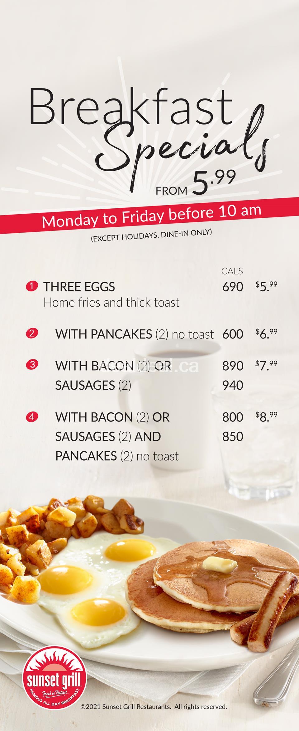 Sunset Grill Breakfast Specials - Everyday Menu 2023 photo 1