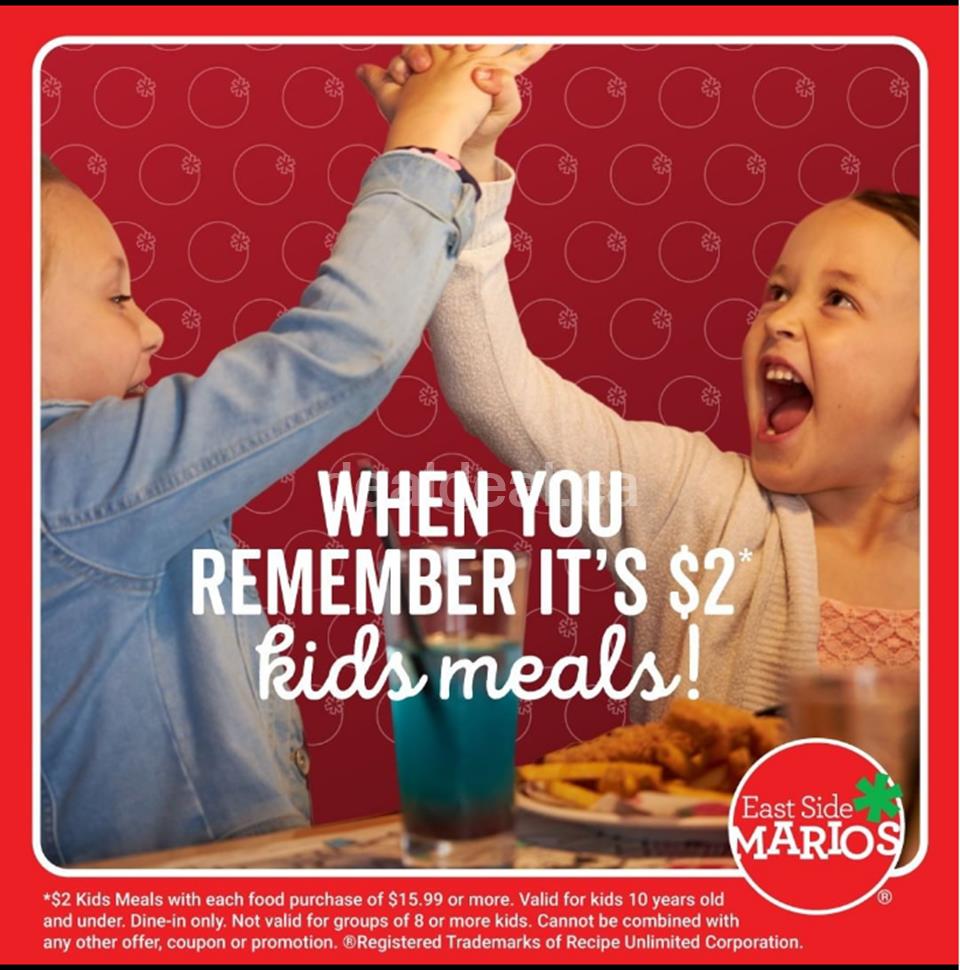 Get a kids meal for $2 at East Side Mario's photo 1