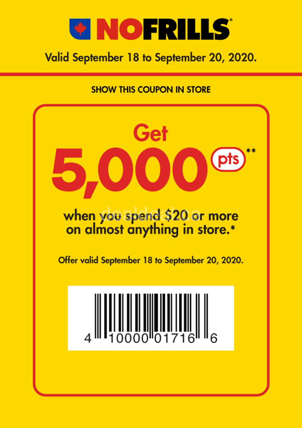 5000 PC Optimum Points When You Spend $20 at No Frills photo 1