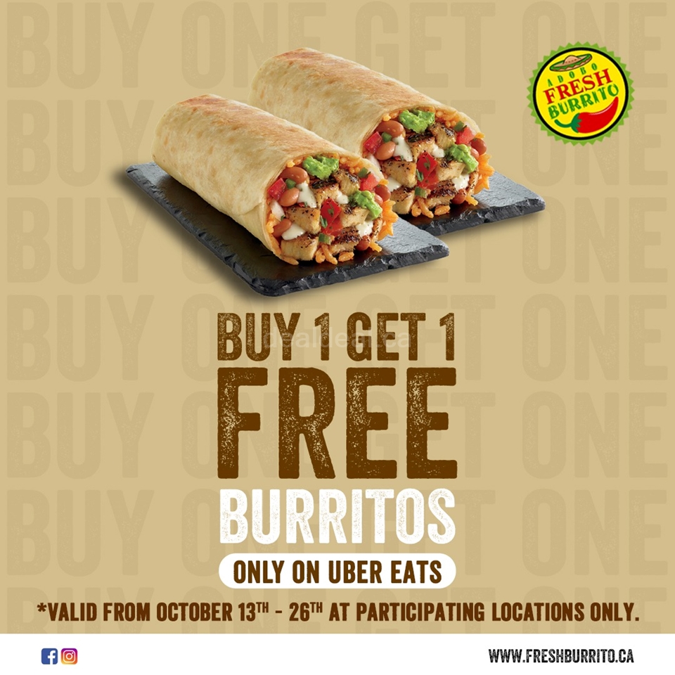 Buy one get one Free only on Uber Eats at Fresh Burrito photo 1