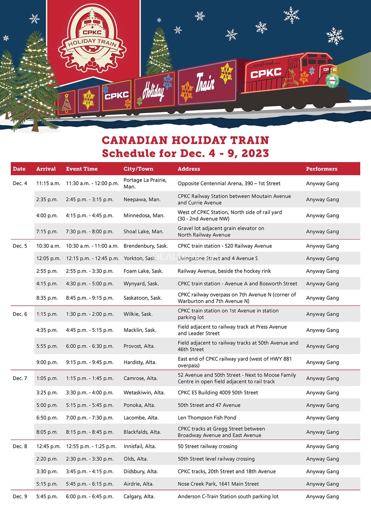 Canadian Holiday Train Schedule 2023 photo 2