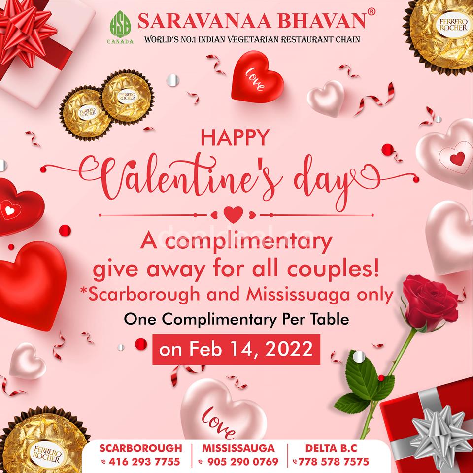 A Complimentary Valentine's Day Giveaway for all Couples at Saravanaa Bhavan Canada photo 1