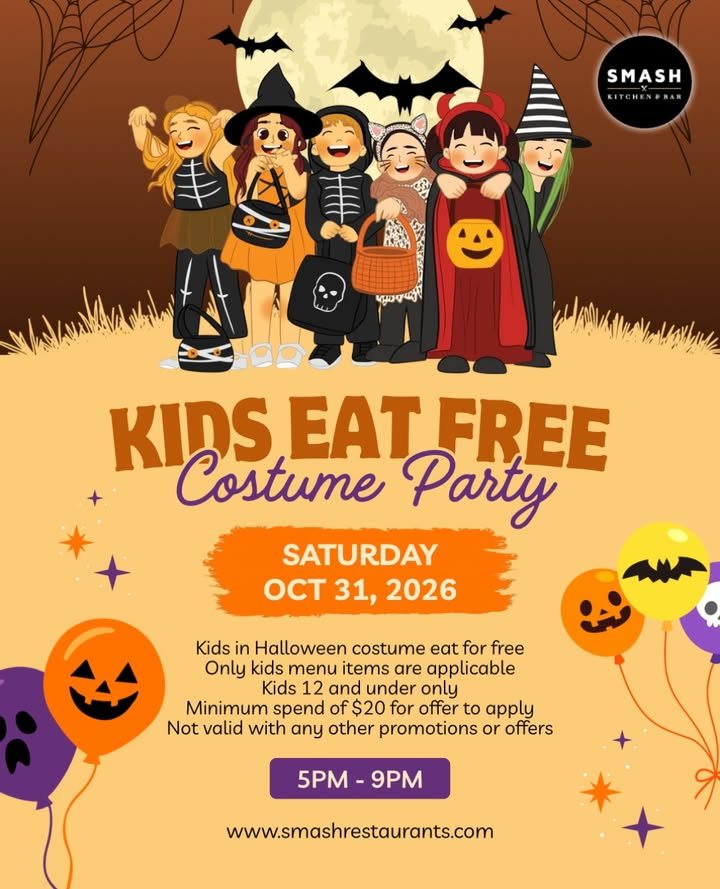 SMASH KITCHEN & BAR: Kids in Halloween Costumes Eat Free on October 31