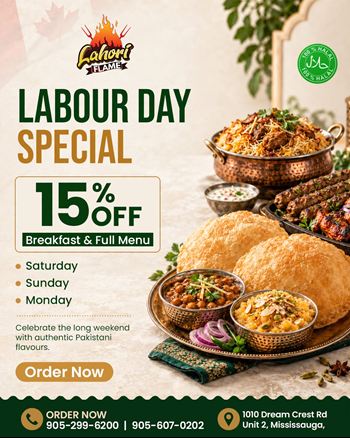 Lahori Flame Labour Day Deal: 15% Off the Full Menu