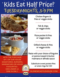 Kids eat half price on Tuesdays at The Old Newcastle House Taps & Grill