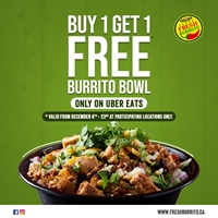Buy one and get one free Burrito Bowl only on Uber Eats