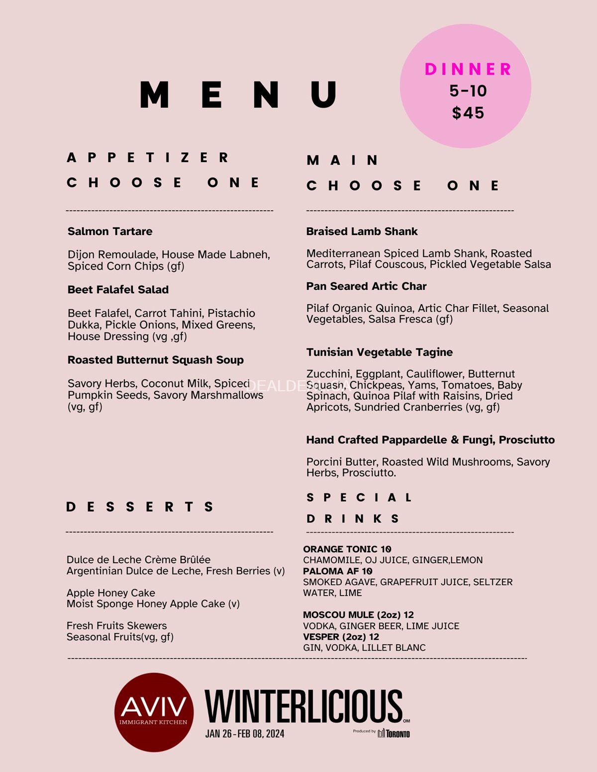 Winterliciouis 2024 Menu at Aviv Immigrant Kitchen photo 2