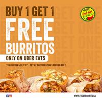 Buy one get one free Burritos only on uber eats at Fresh Burrito