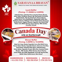 Canada Day Lunch and Dinner Buffet at Saravanaa Bhavan Scarborough