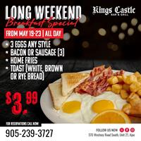 $3.99 Long Weekend Breakfast Special at King's Castle Bar & Grill