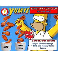 Father’s Day Special - 40 pc chicken wings + BBQ and Honey Garlic sauce for $34.99 at Yumys Chicken Oshawa