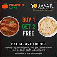 Buy any veg/non veg curry and get 2 parattas from Godavari