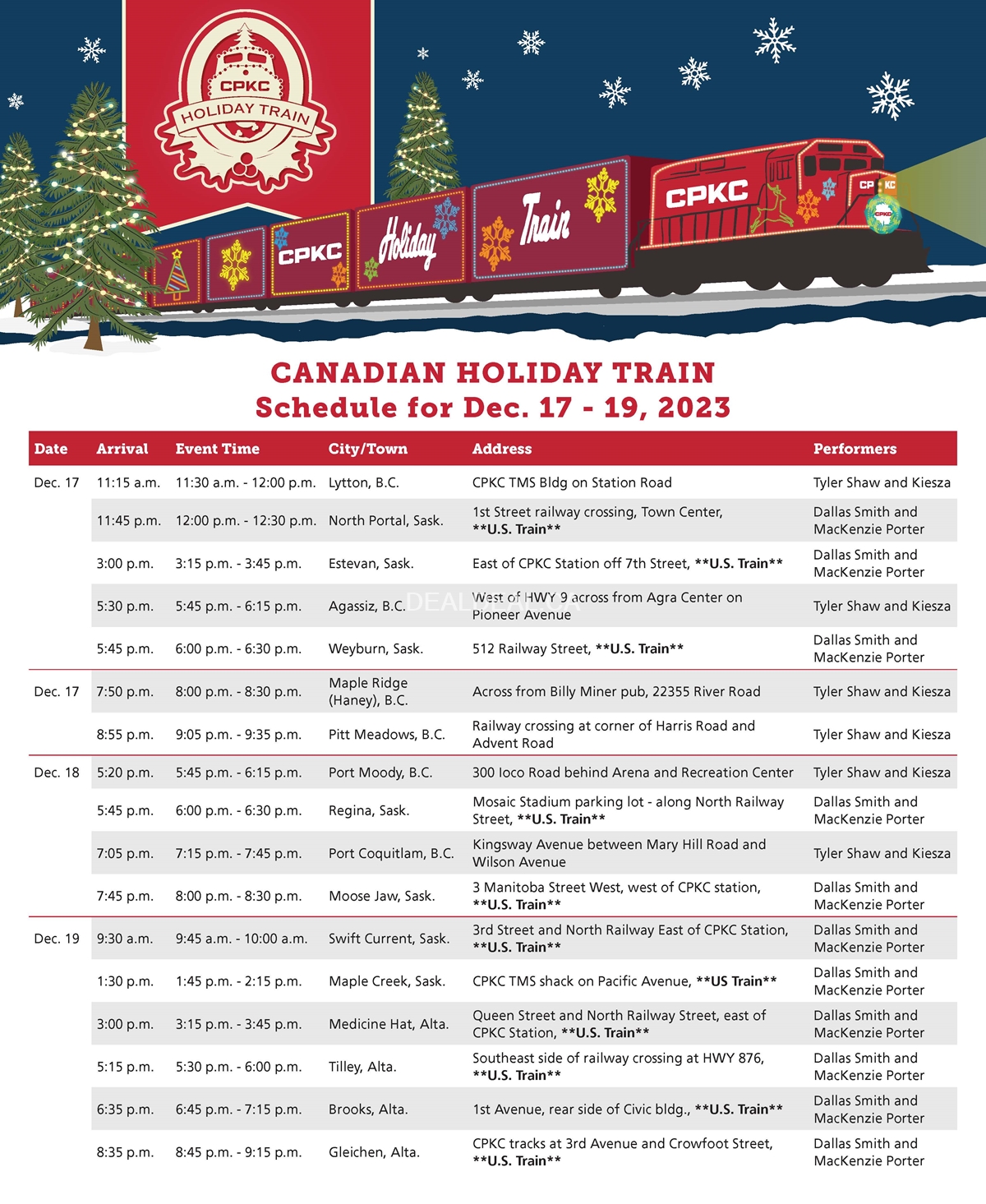 Canadian Holiday Train Schedule 2023 photo 4