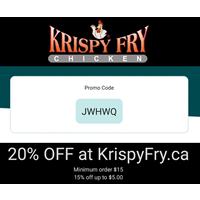 Get 20% off when you order for takeout or delivery online at krispyfry.ca