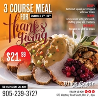Three-course meal for Thanksgiving at King’s Castle’s Bar & Grill