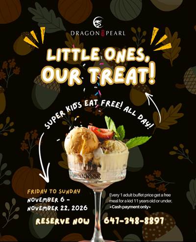 Dragon Pearl Kids Eat Free Friday to Sunday, November 6-22, 2026