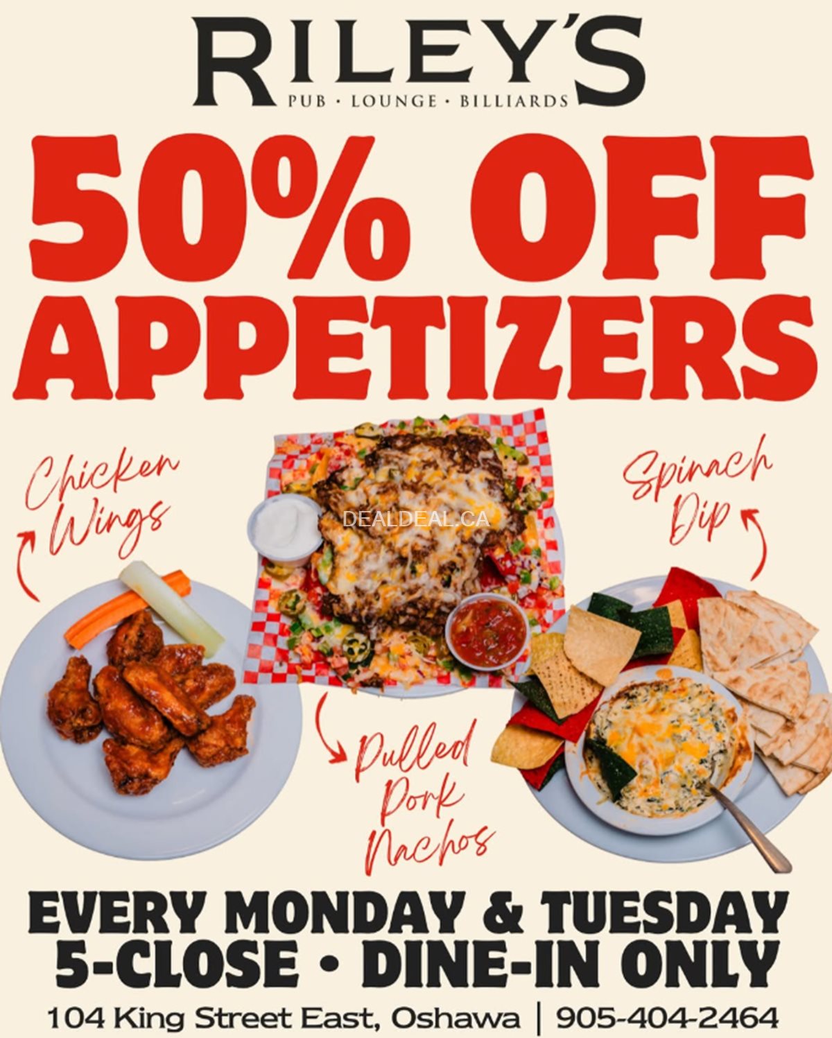 50% OFF Appetizers & Chicken Wings at Riley's Pub