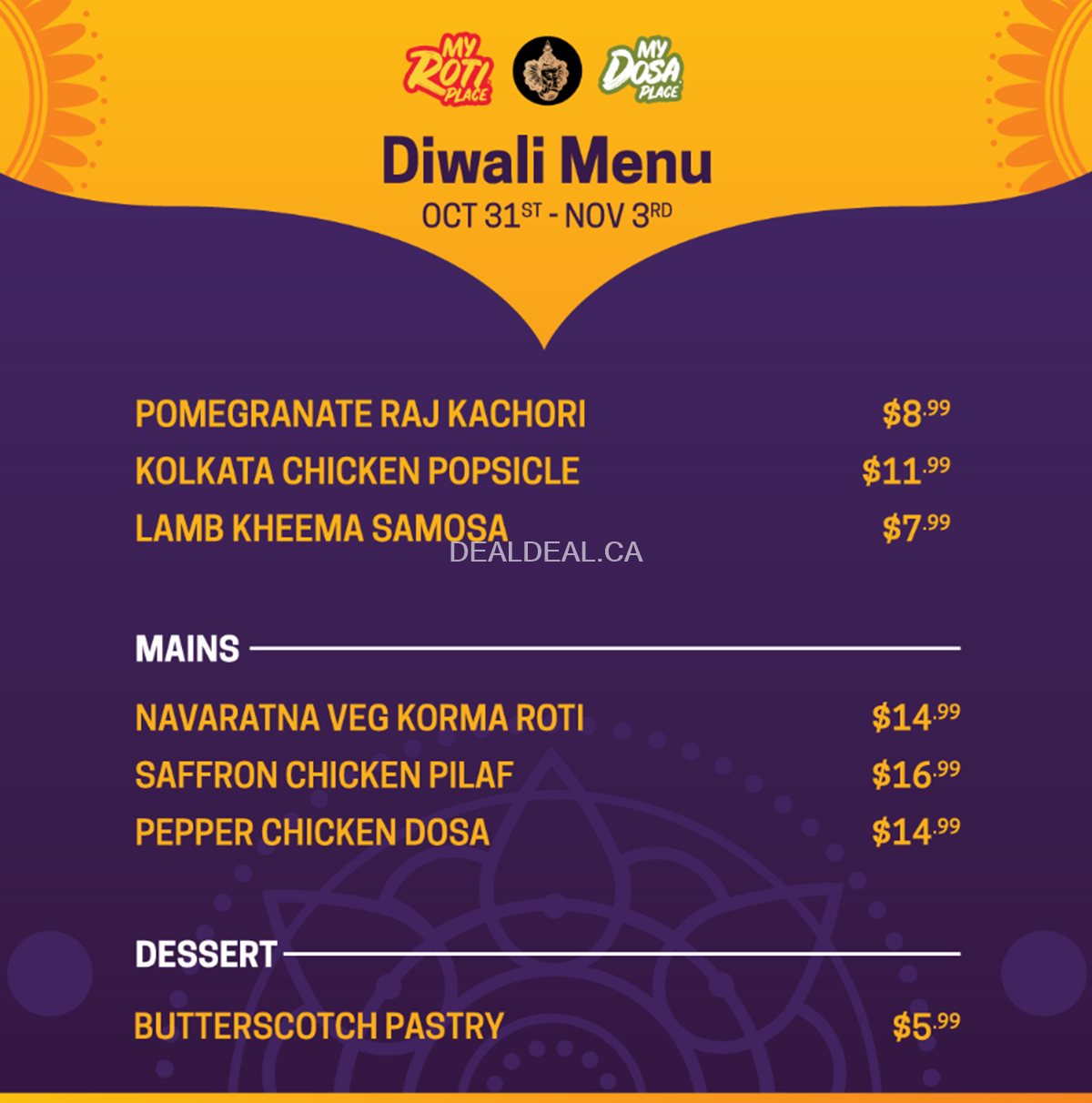 A special menu for Diwali at My Roti Place