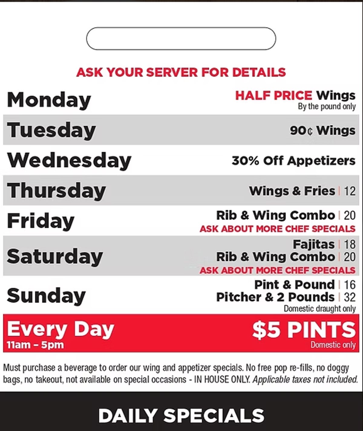 Daily Specials at Charley Ronick's Pub & Restaurant