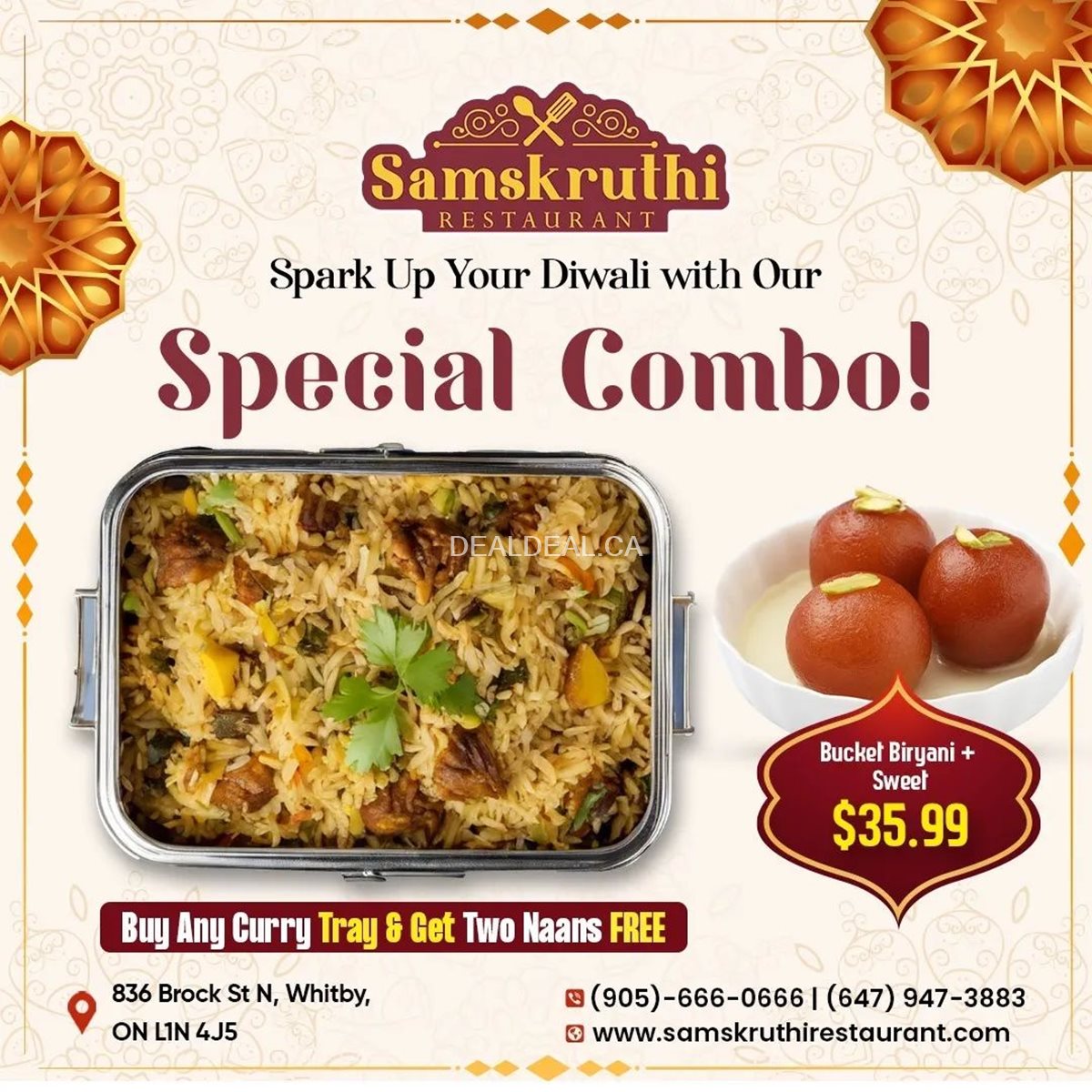 Diwali Special Combo at Samskruthi Indian Restaurant