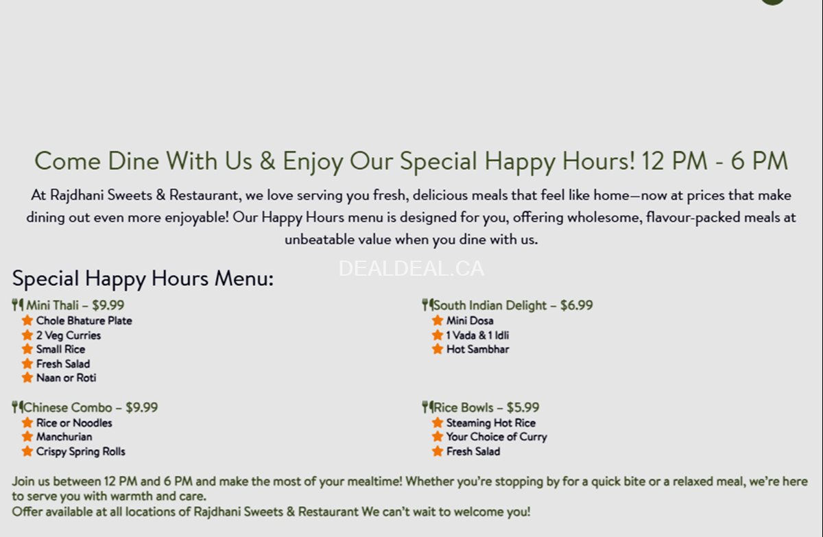 Enjoy Happy Hour menu at Rajdhani Sweets & Restaurant image 2