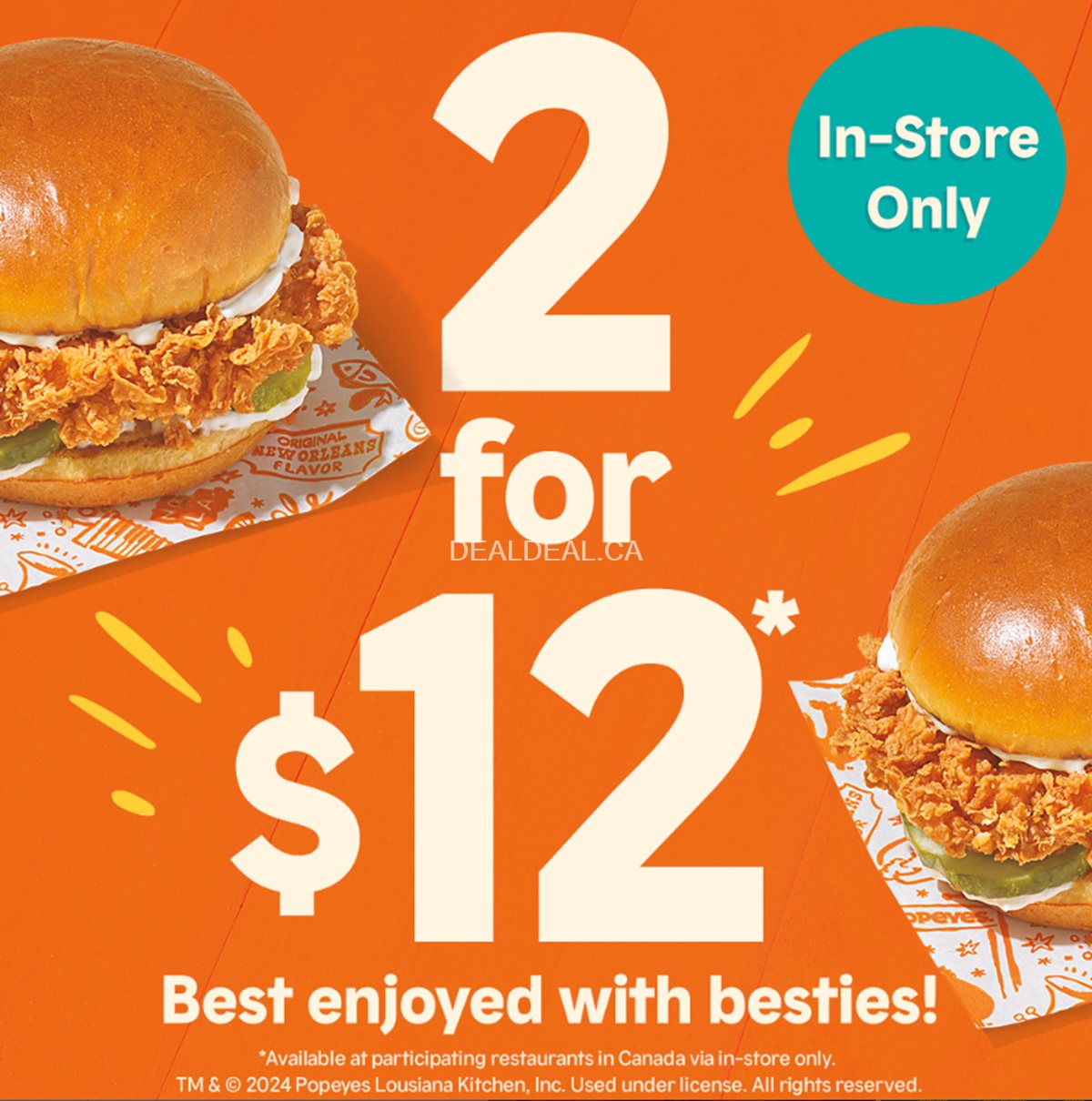 Enjoy 2 Classic Chicken Sandwiches for $12 at Popeyes