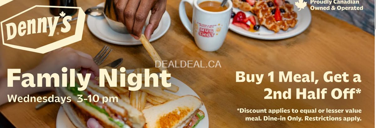 Family Night: Buy 1 meal, Get a 2nd half off at Denny's