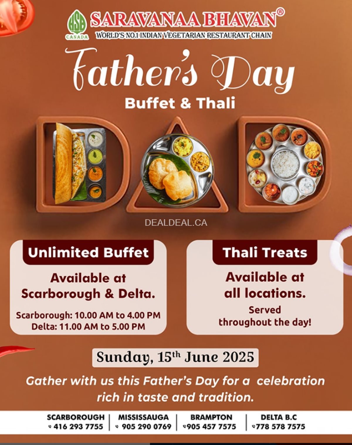 Father's Day Buffet & Thali at Saravanaa Bhavan
