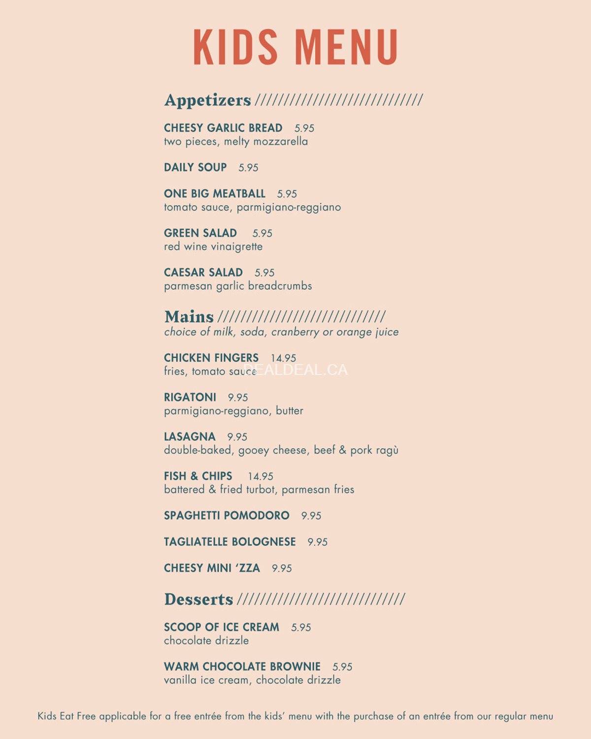 Kids eat Free on Wednesdays and sundays at Parcheggio image 2