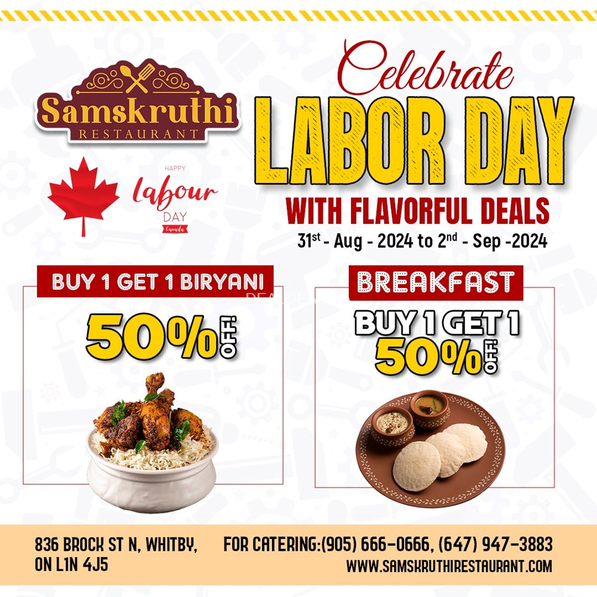 Labor Day 2024 Special at Samskruthi Indian Restaurant