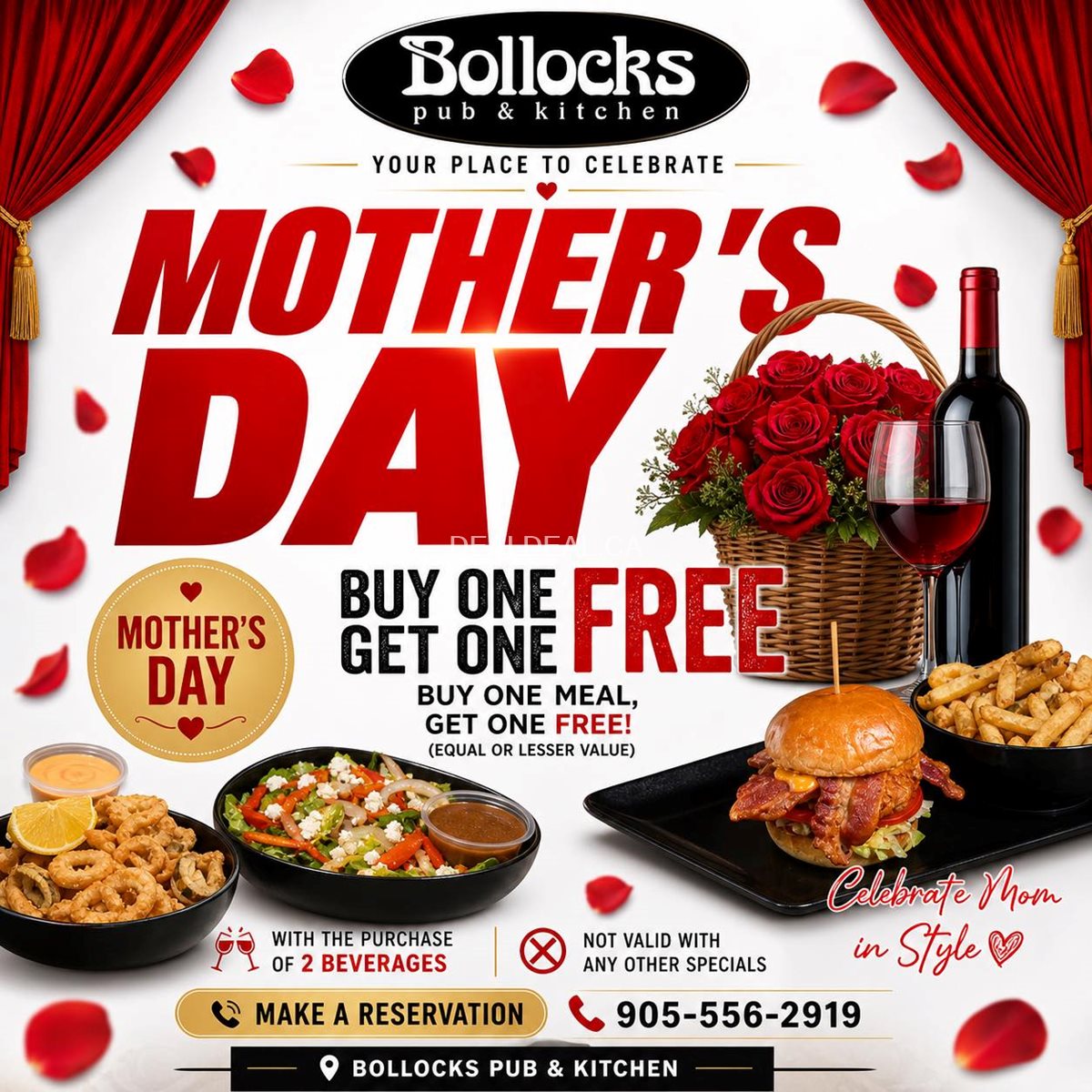 Mother’s Day Special: Buy One Meal, Get One FREE at Bollocks Pub & Kitchen Oshawa!