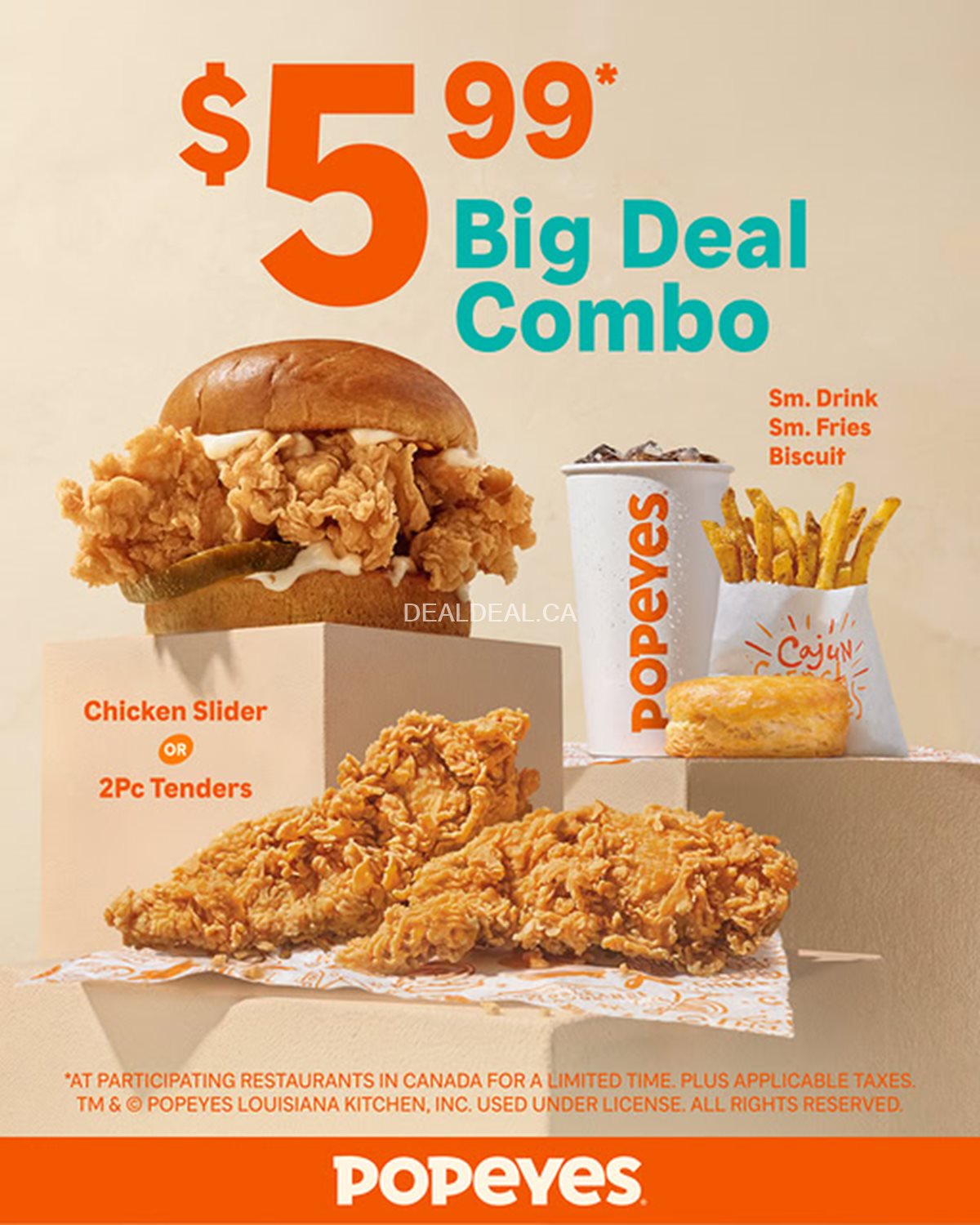 Popeyes $5.99 Big Deal Combo | Chicken Slider or 2Pc Tenders