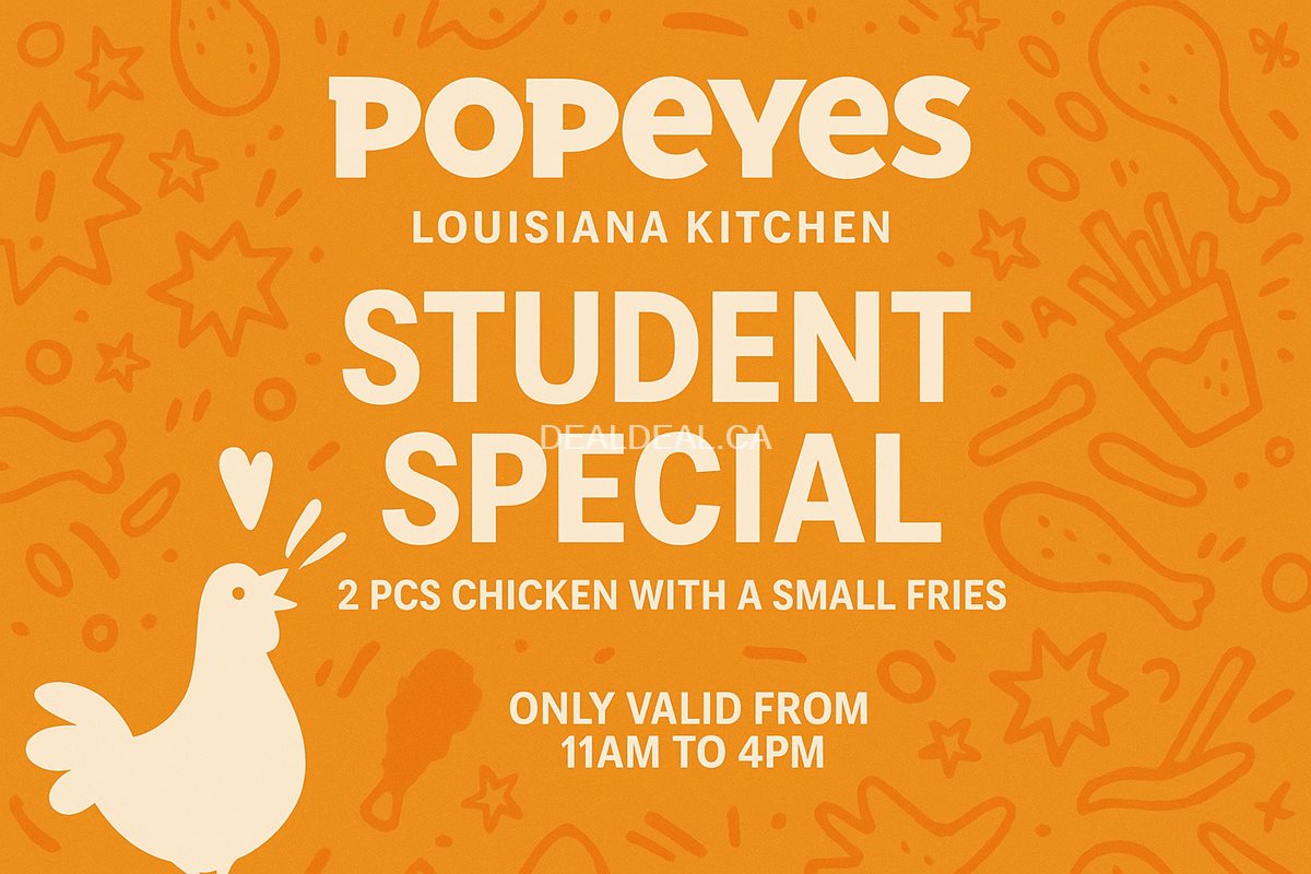 Popeyes Canada Student Special $6.99 – 2pcs Chicken & Fries