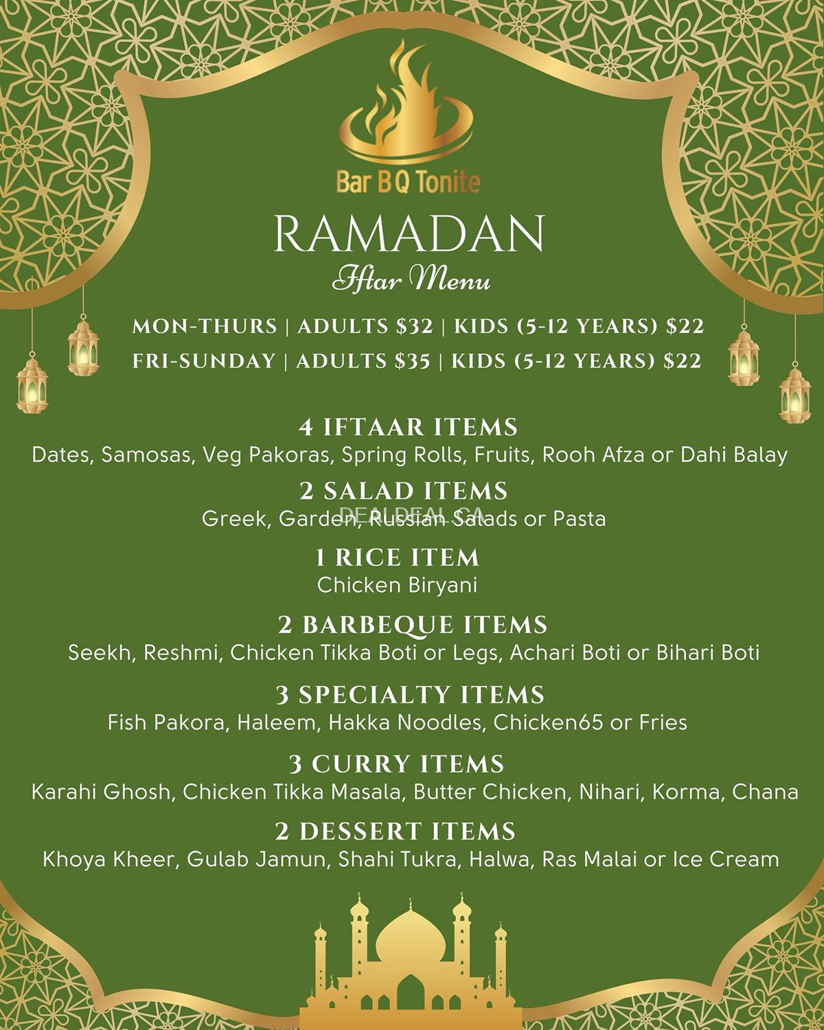 Special Ramadan buffet at Bar BQ Tonite Restaurant – Dixie Location!